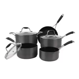 image of 5 Piece Hard Anodised Cookware Set And 3 Lids