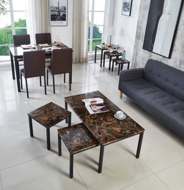Image of Modernique Modernique Gloss Finish MDF Marble Effect Top Coffee Table With x2 Side Tables Set in Brown Brown One Size Unisex 4673802625243
