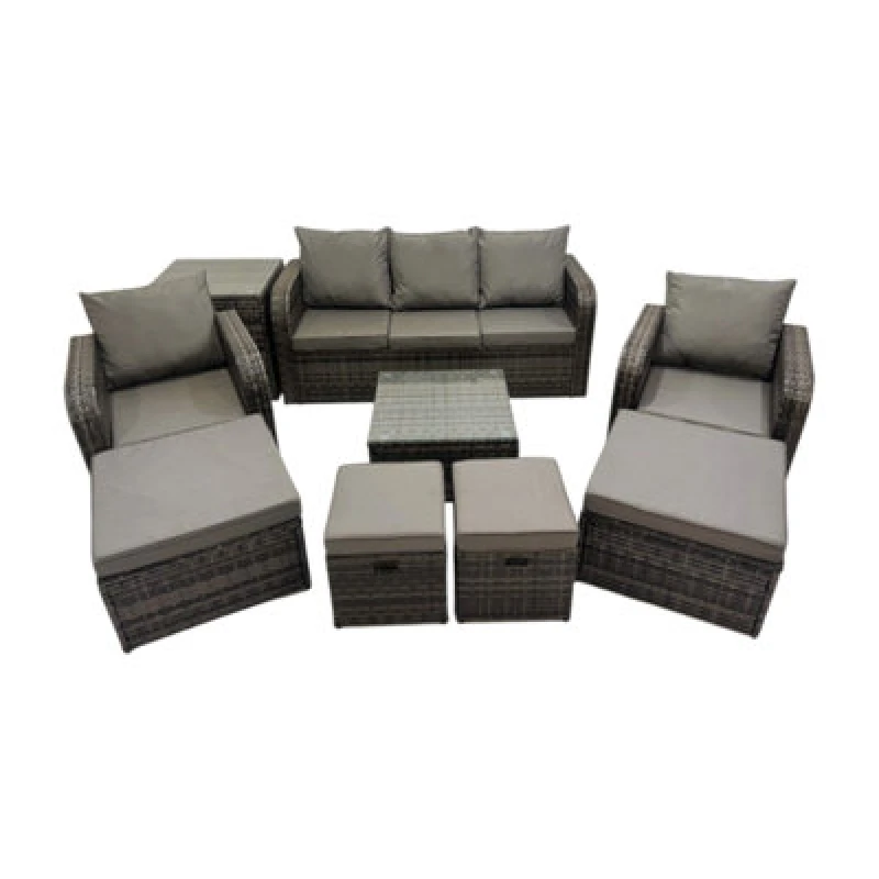 Image of Fimous Garden Outdoor Furniture Set with Side Table 4 Stools Dark Grey Mixed Dark Grey Unisex
