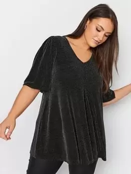 Image of Yours Yours Pleat Swing Angel Sleeve Top - Par, Black, Size 14, Women