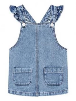 Image of Mango Baby Girls Frill Detail Denim Pinafore Dress - Blue