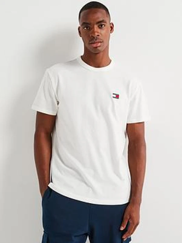 Image of Tommy Jeans Regular Fit Left Chest Badge T-Shirt - Off White Off White W5FVM Male M
