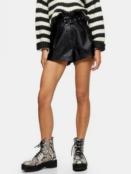 image of Topshop Pu Belted Shorts - Black