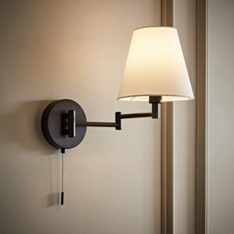 Image of Valuelights Sonia Matte Black Swing Arm Wall Light With Tapered Shade