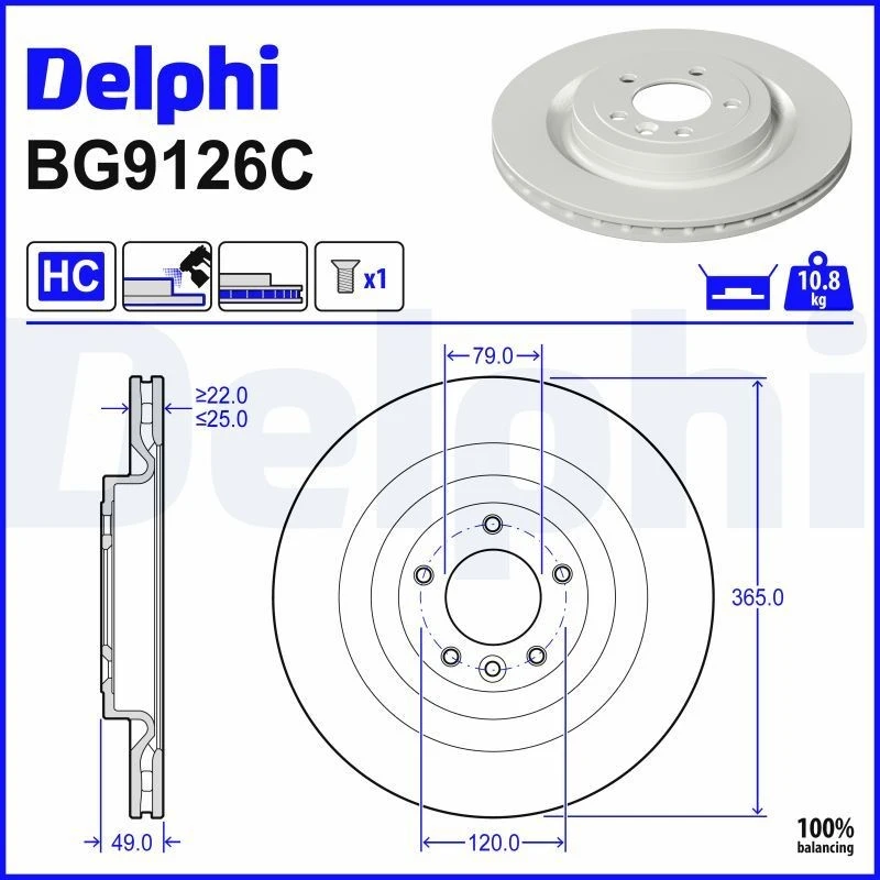 Image of DELPHI Brake disc DELPHI BG9126C