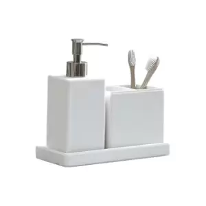 image of DKNY White Tile Lotion Dispenser, Toothbrush Holder & Tray