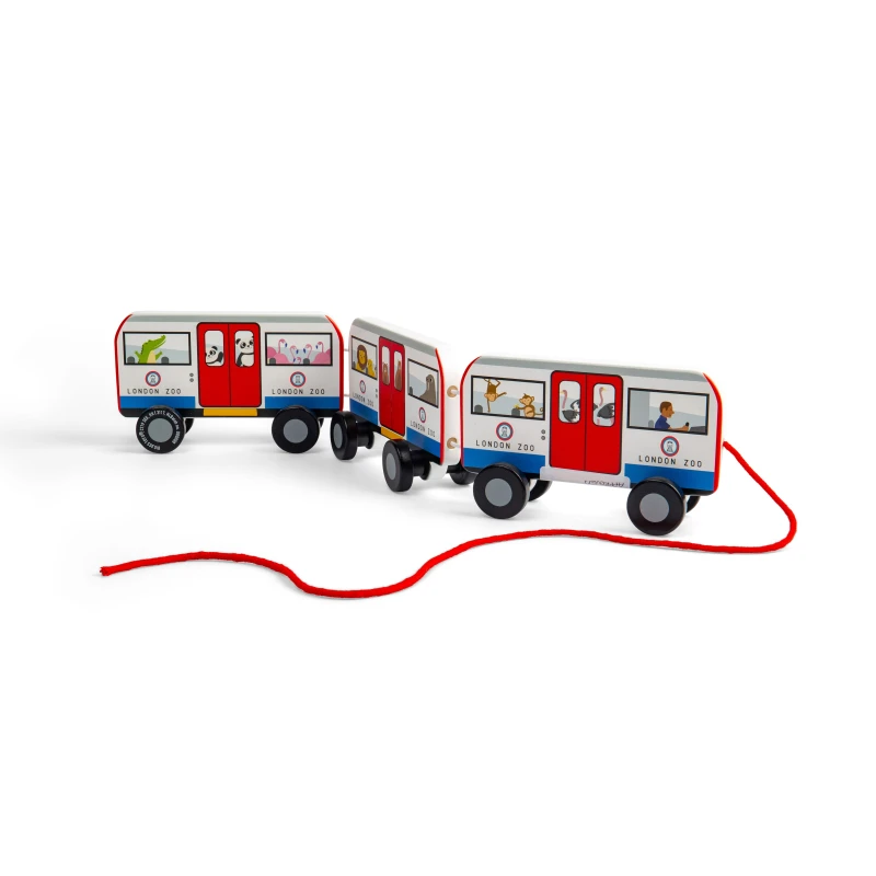 Image of Bigjigs Toys London Pull Along Tube - Giocattolo in legno da tirare per bambini realizzato in modo sostenibile per bambini dai 18 mesi in su