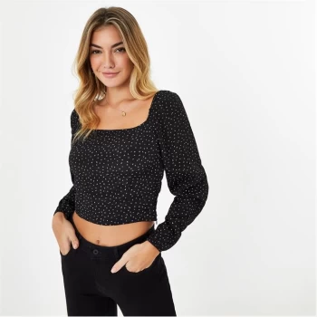 Jack Wills Square Neck Top - Black Print