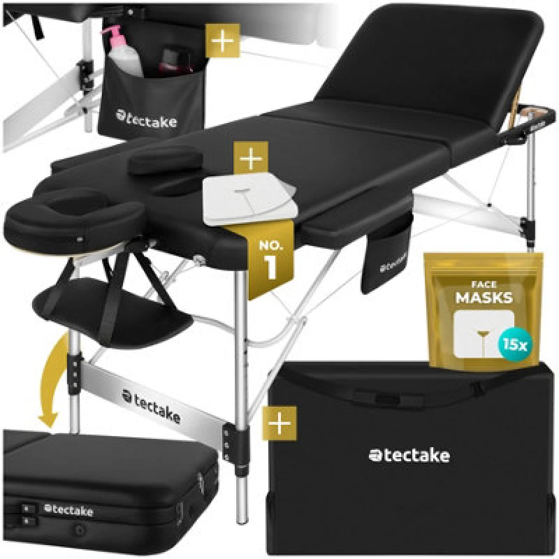 Image of Tectake Massage Table Phuket - 3 Zones, 70 Cm Wide, Aluminium Frame, Carry Bag & Masks - Black