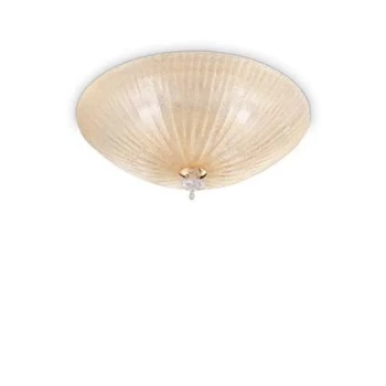 Image of Shell 3 Light Indoor Flush Wall / Ceiling Light Gold with Amber Glass, E27