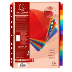 Image of Exacompta Dividers 12 Part A4 Plus Assorted Translucent Pack of 10, white