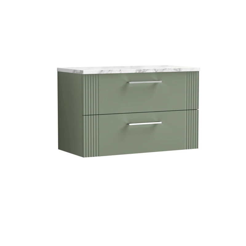 Image of Balterley 2 Drawer Wall Hung Vanity Marble Laminate Worktop Green 800mm Green