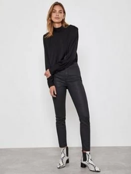 Image of Mint Velvet Ohio Coated Sculpt Jegging - Black, Size 8, Women