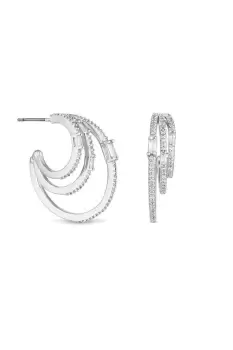 image of Rhodium Plated Baguette Multi Hoop Earrings