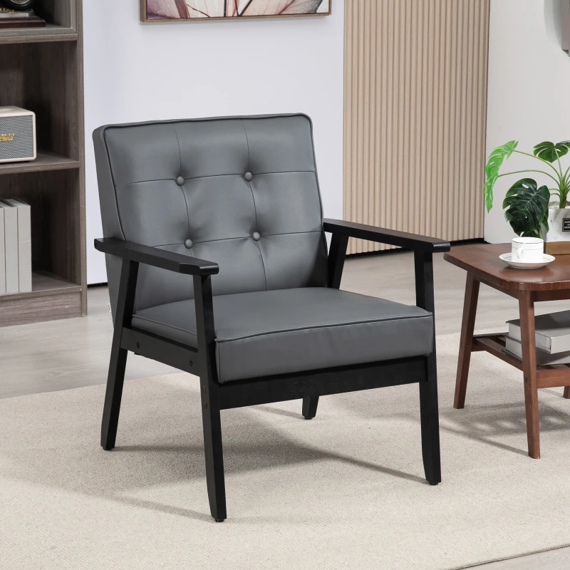 Image of HOMCOM Accent Chair PU Leather Armchair w/ Armrests - Grey 833-664V72GY