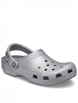 image of Crocs Sugar Glitter Clog Flat Shoes - Silver, Size 3, Women