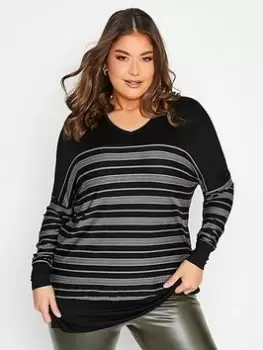 Image of Yours Stripe Long Sleeve Top - Black, Size 16, Women