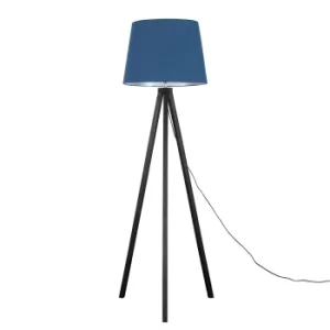 Image of Barbro Dark Wood with XL Navy Blue Aspen Shade