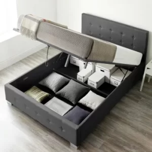Image of End Lift Ottoman Storage Bed King Size Black Linen
