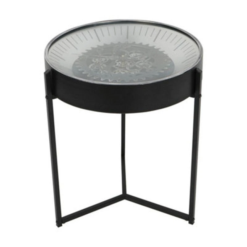 Image of Buttercup Farm Palladium Side Table Clock With Moving Cogs - Metal/glass/mdf/plastic - L49 X W49 X H57cm - Black/nickel/silver