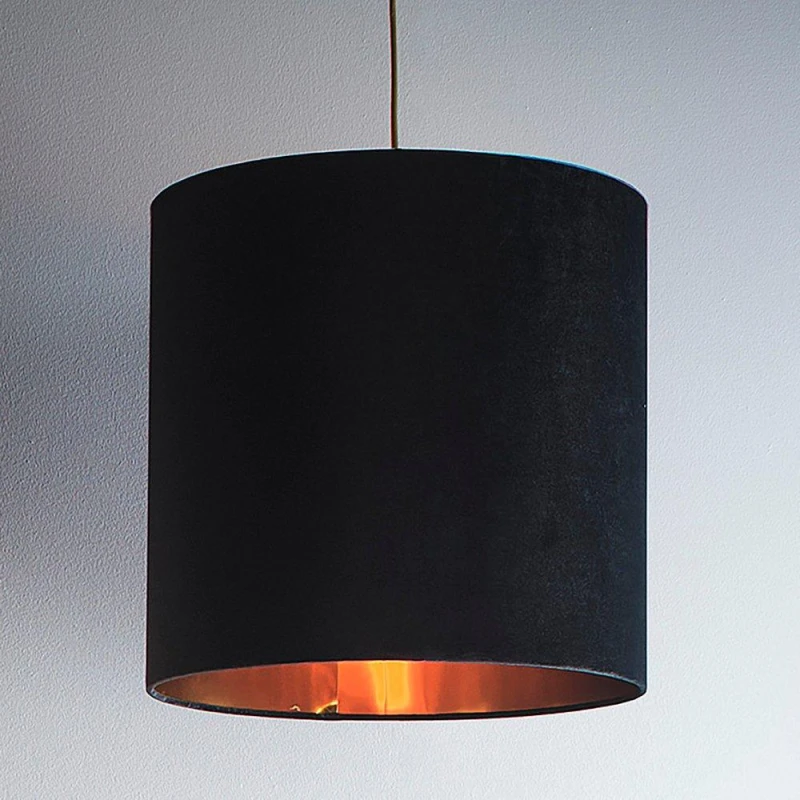 Image of K Living Black Velvet Drum Lampshade for Lamps and Ceiling Black unisex Small
