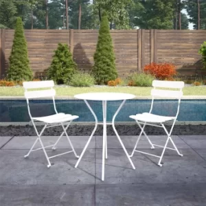 image of Bistro Set with Round Table and 2 Folding Chairs, white