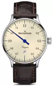 image of MeisterSinger PMD903 Pangaea Date Brown Alligator Strap Watch