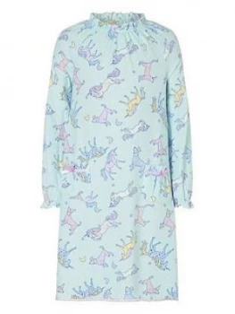 Image of Monsoon Girls Unicorn Print Nightie - Aqua, Size 9-10 Years, Women