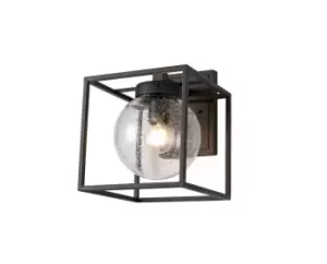 image of Down Wall Lamp, 1 x E27, IP54, Anthracite, Clear Seeded Glass