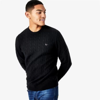 image of Jack Wills Marlow Merino Wool Cable Knitted Jumper - Black