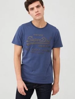 image of Superdry Vl Shirt Shop Bonded T-Shirt - Navy, Size XS, Men