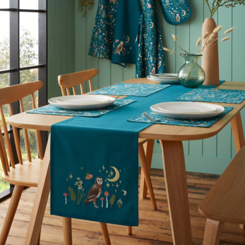 Image of Catherine Lansfield Enchanted Twilight Animals Cotton 33X220Cm Dining Table Runner Green