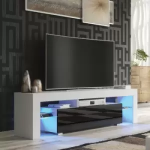 image of Creative Furniture - tv Unit 160cm Sideboard Cabinet Cupboard tv Stand Living Room High Gloss Doors - White & Black - White & Black