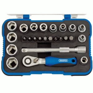 Image of Draper 1/4 25 Piece Ratchet, Bit & Socket Set