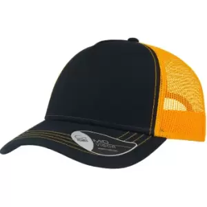 Image of Atlantis Rapper Canvas 5 Panel Trucker Cap (One Size) (Navy/Yellow)