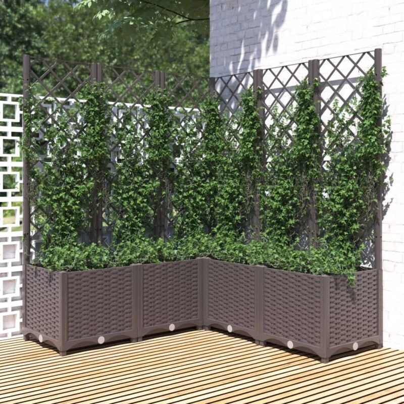 Image of vidaXL Garden Planter w/ Trellis Brown 120x120x136cm PP, Brown 318267