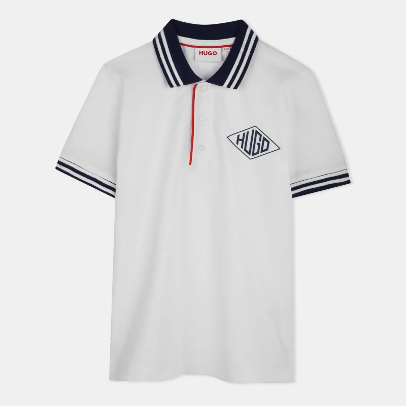 Image of Hugo Kids Geo Print Short-Sleeve Polo Shirt Short Sleeve Polos 8Y White 54083301175