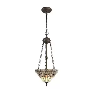 Image of 2 Light Uplighter Ceiling Pendant E27 With 30cm Tiffany Shade, White, Grey, Black, Clear Crystal, Aged Antique Brass - Luminosa Lighting