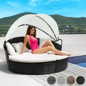 image of Tectake Santorini Rattan Sun Lounger Day Bed - Light Grey