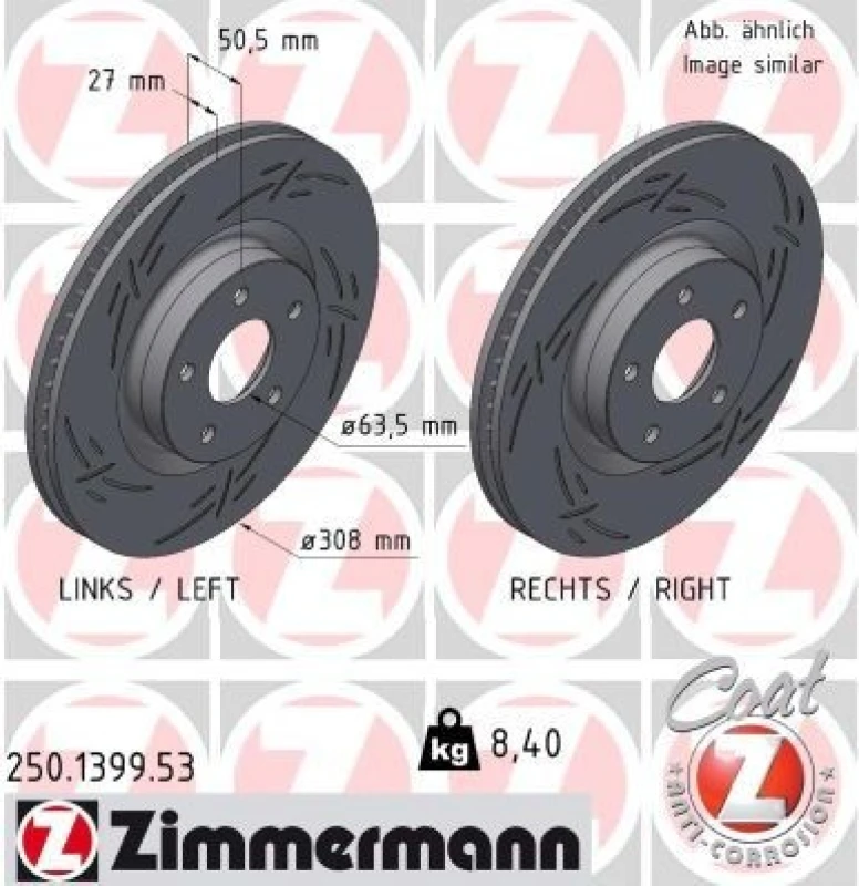 Image of ZIMMERMANN Brake disc ZIMMERMANN 250.1399.53