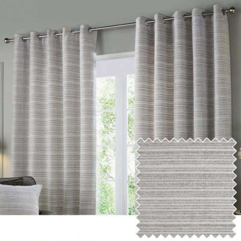 Image of Paoletti Paoletti Jupiter Chenille Jacquard Eyelet Curtain Pair in Silver Size: 117cm width x 137cm drop Silver 117cm width x 137cm drop Unisex 5025