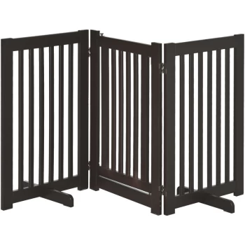 image of 155cm Expandable 3-Panel Freestanding Dog Pet Gate w/ Latched Door Brown - Pawhut