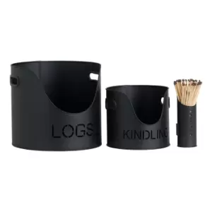 Image of Black Finish Logs And Kindling Buckets & Matchstick Holder