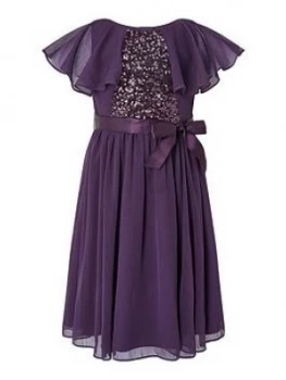 image of Monsoon Girls Sustainable Cape Sequin Dress - Purple