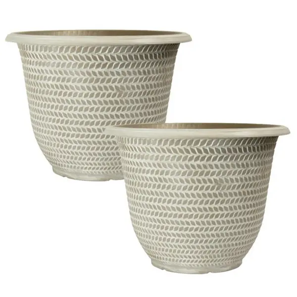 image of YouGarden Pair of Parker Planters (12) - Washed Taupe 34x30x30cm Cream 40532569000