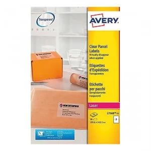 Image of Avery Parcel Labels Clear Gloss Laser 199.6x143.5mm Ref L7568 25 Pack