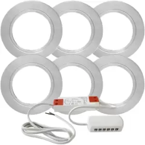 Image of 6x BRUSHED NICKEL Round Flush Under Cabinet Kitchen Light & Driver Kit - Natural White LED