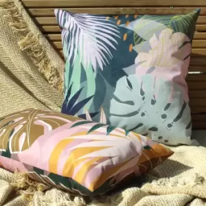 Image of Leafy Teal Outdoor Cushion Teal (Blue)