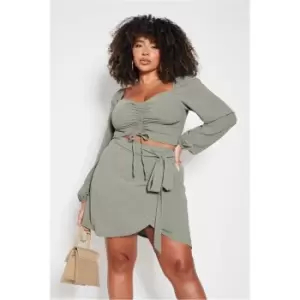 image of I Saw It First Khaki Plus Size Wrap Tie Belt Detail Skort - Green