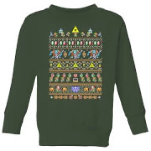 Image of Nintendo Super Mario Retro Kid's Christmas Sweatshirt - Forest Green - 11-12 Years